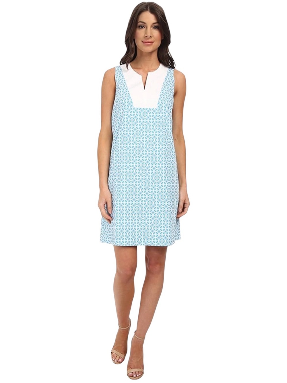 Pendleton Vista Cotton Shift Dress Carolina Blue Geo Print Preppy Retro Size 12